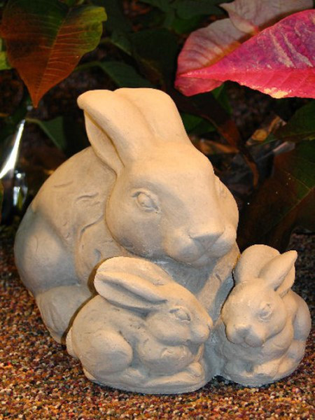 Cement Rabbit Statue - Bunny Family Garden Statue Cast Stone